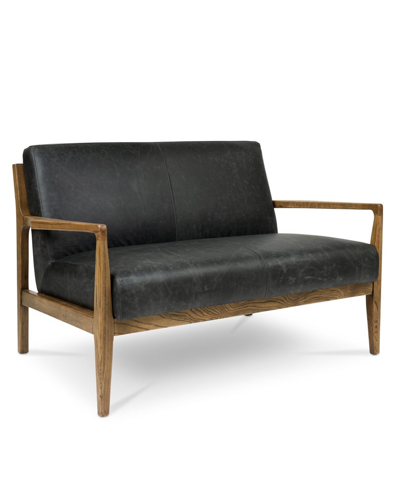 2 seater sofa leather black discount