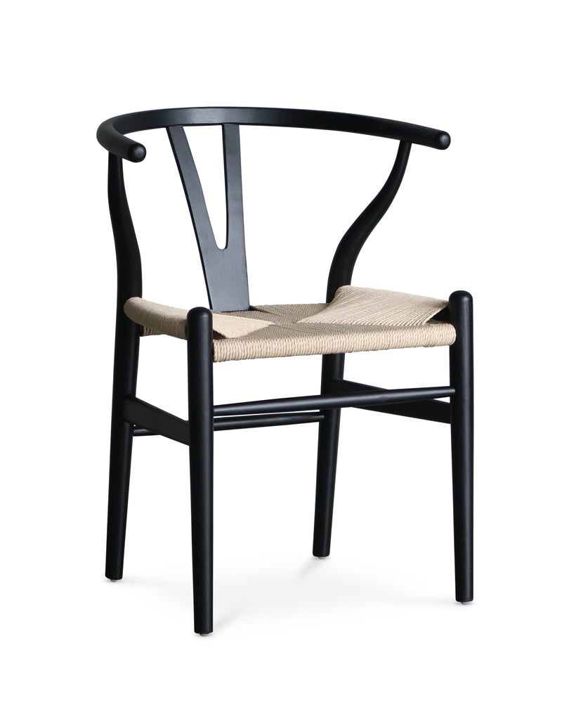 Hans Wegner Replica Wishbone Chair Black Frame Natural Seat Cintesi