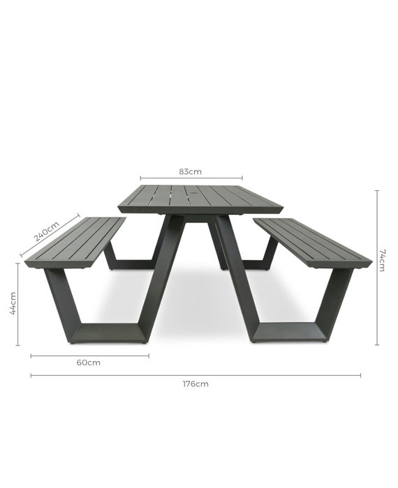 Tahoe Outdoor Picnic Table 240 83 Charcoal Alu Umbrella Hole Cintesi Tahoe Outdoor Picnic Table 240 83, Outdoor Table With Umbrella Hole Nz