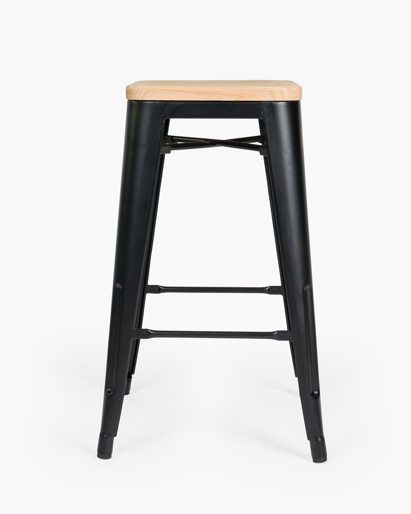 Tolix replica bar stool solid ash seat matt black, 66cm Cintesi