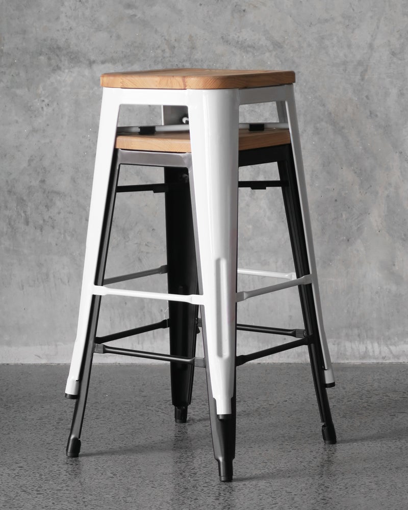 Tolix replica bar stool solid ash seat matt black, 66cm Cintesi