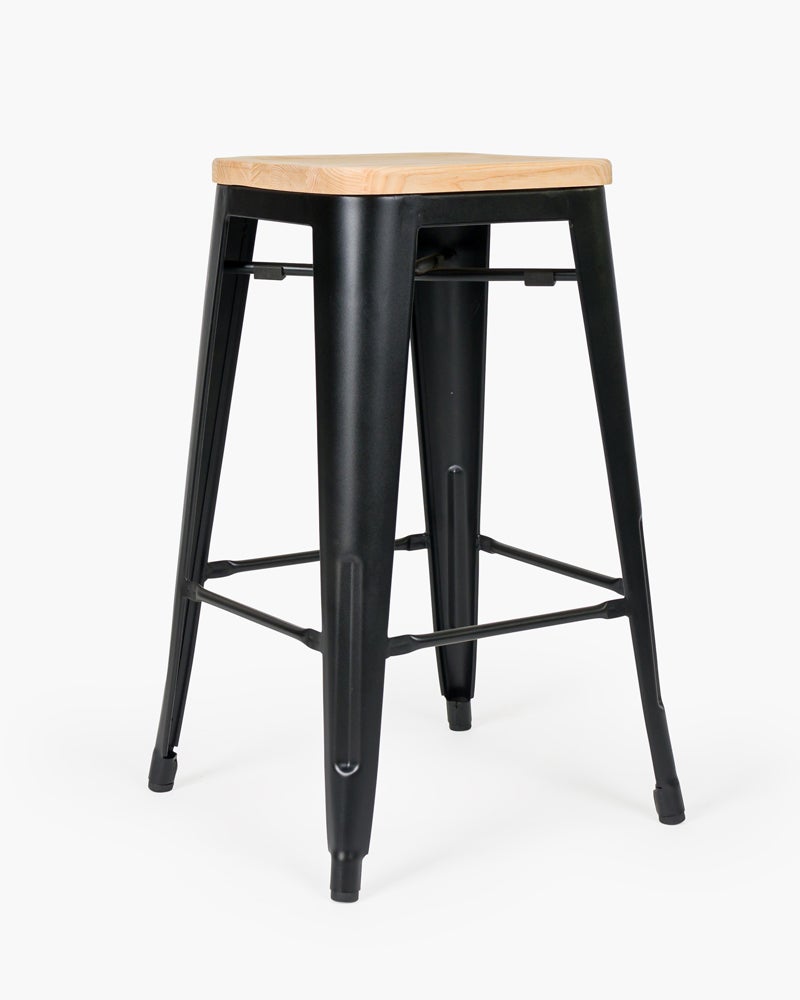 Tolix replica bar stool solid ash seat matt black, 66cm Cintesi