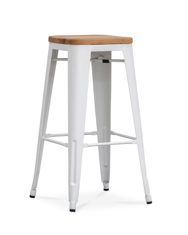 Tolix replica bar stool solid ash seat matt white, 76cm Cintesi