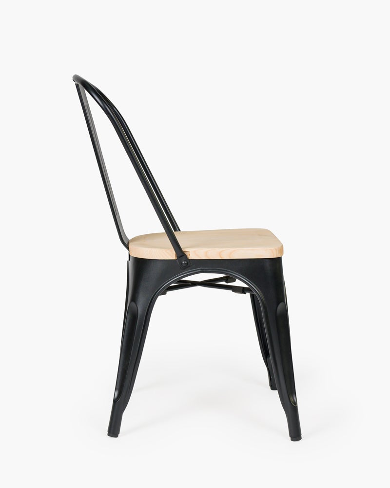 Tolix replica chair with solid ash seat matt black Cintesi